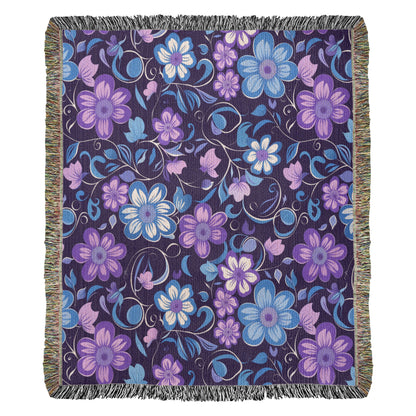 Blue And Purple Floral Pattern 003 - 50" x 60" Heirloom Woven Blanket