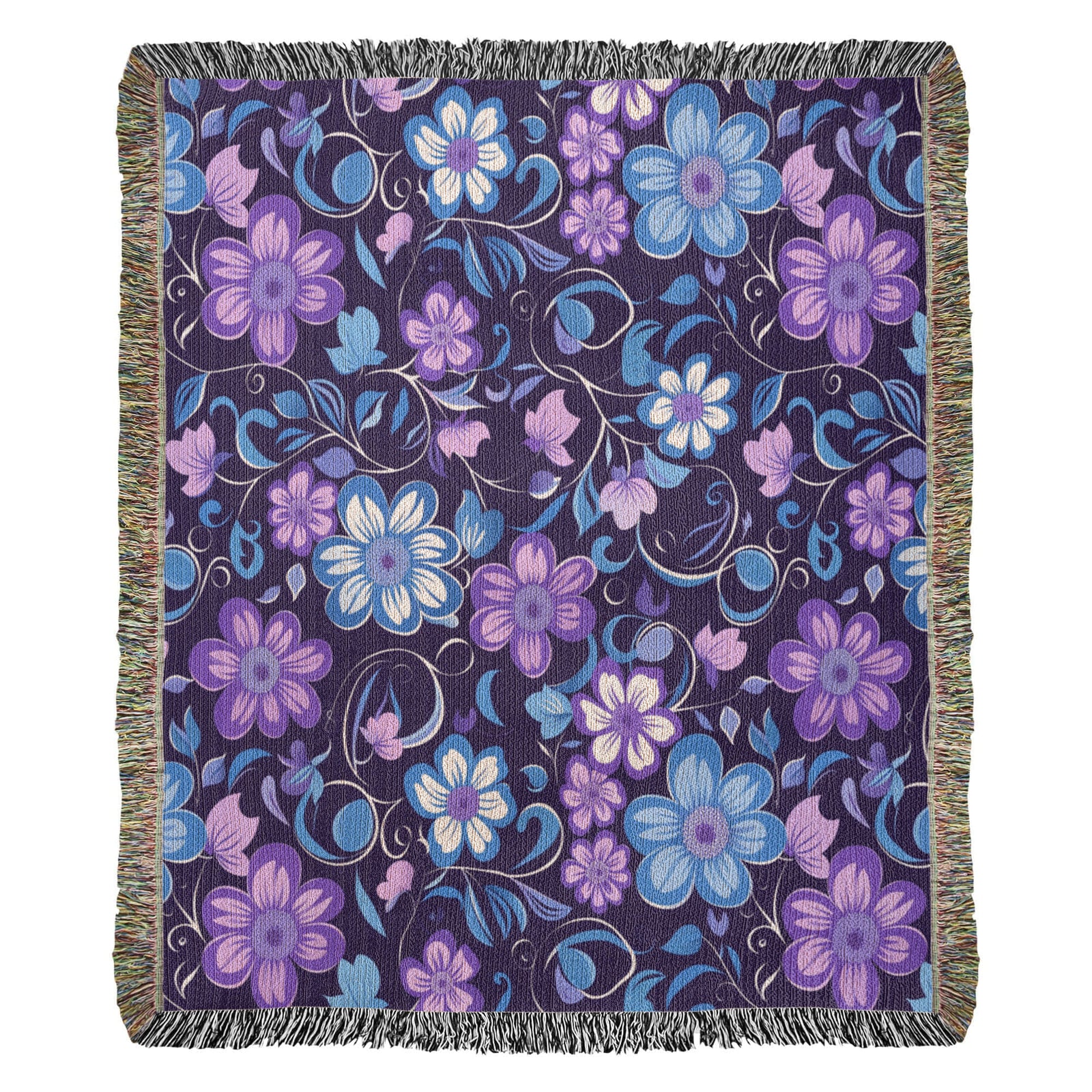Blue And Purple Floral Pattern 003 - 50" x 60" Heirloom Woven Blanket