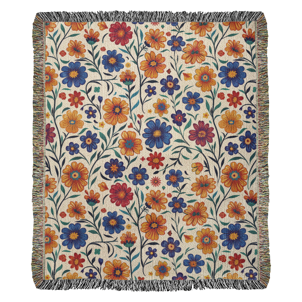 Mexican Floral Fiesta Pattern 001 - 50" x 60" Heirloom Woven Blanket