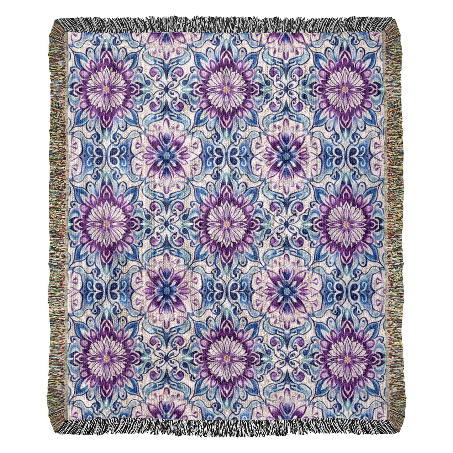 Blue And Purple Floral Pattern 020 - 50" x 60" Heirloom Woven Blanket