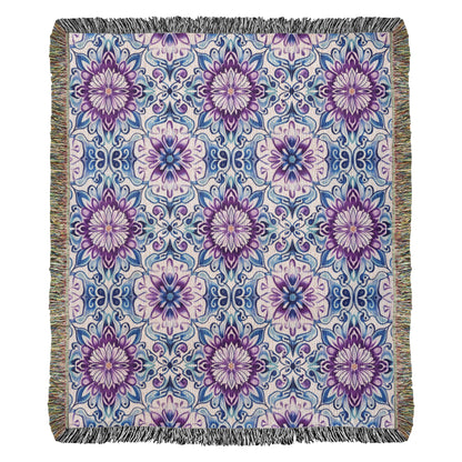 Blue And Purple Floral Pattern 020 - 50" x 60" Heirloom Woven Blanket