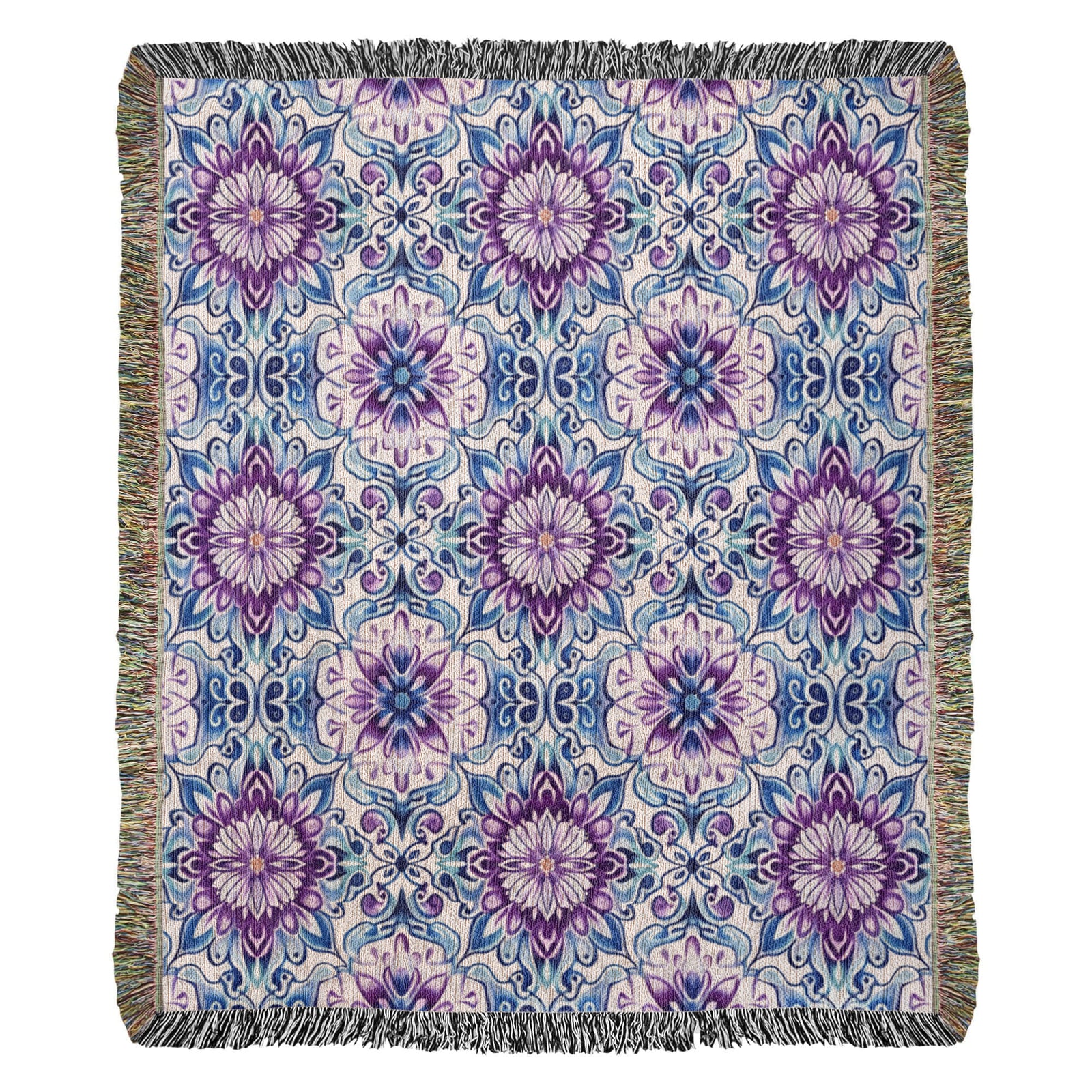 Blue And Purple Floral Pattern 020 - 50" x 60" Heirloom Woven Blanket