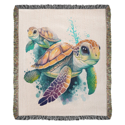 Cute Sea Turtle 011 - 50" x 60" Heirloom Woven Blanket