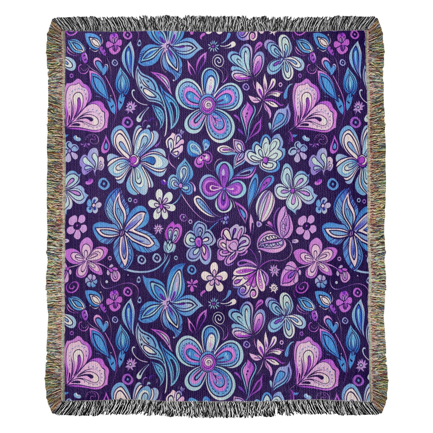 Blue And Purple Floral Pattern 001 - 50" x 60" Heirloom Woven Blanket