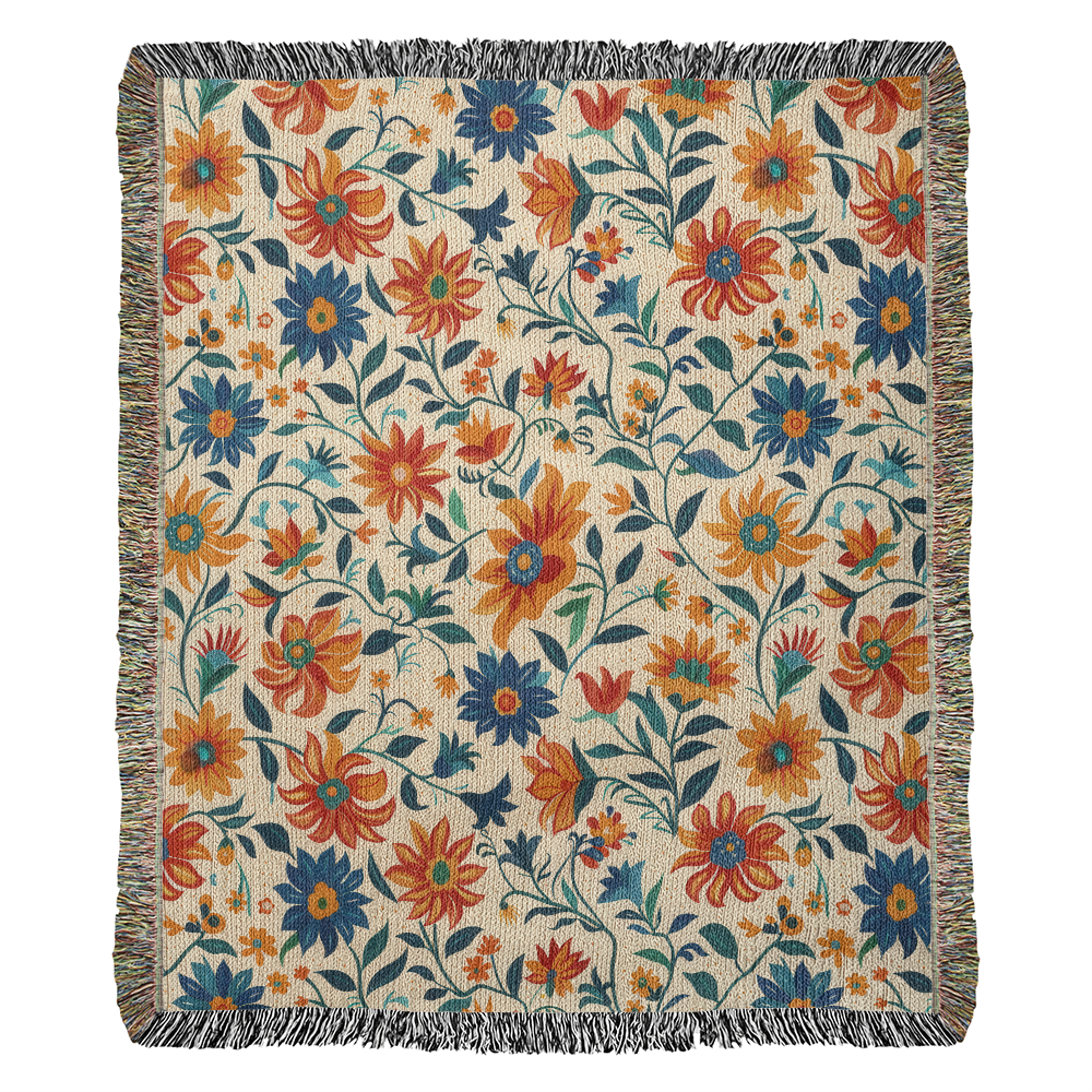 Mexican Floral Fiesta Pattern 012 - 50" x 60" Heirloom Woven Blanket