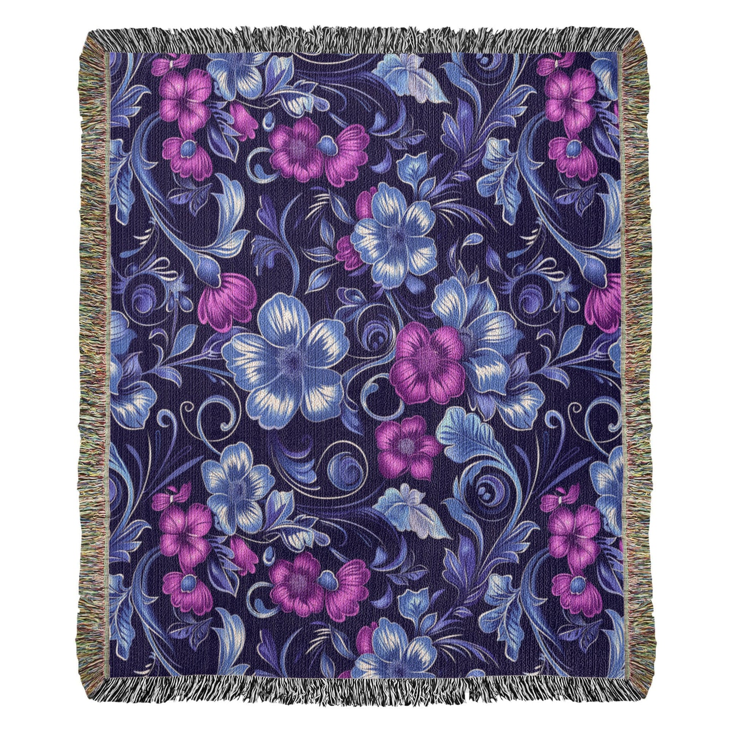 Blue And Purple Floral Pattern 013 - 50" x 60" Heirloom Woven Blanket
