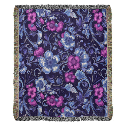 Blue And Purple Floral Pattern 013 - 50" x 60" Heirloom Woven Blanket