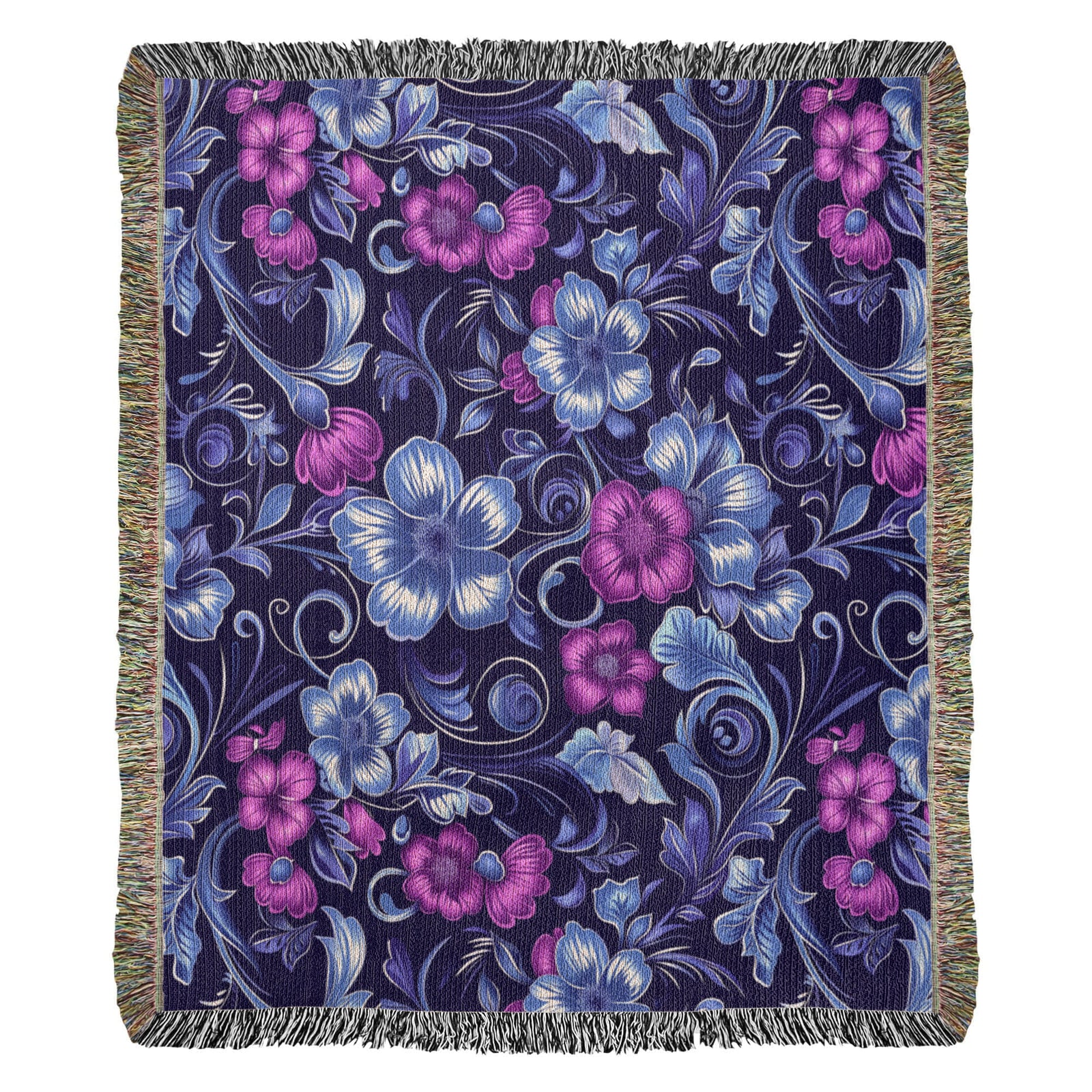 Blue And Purple Floral Pattern 013 - 50" x 60" Heirloom Woven Blanket
