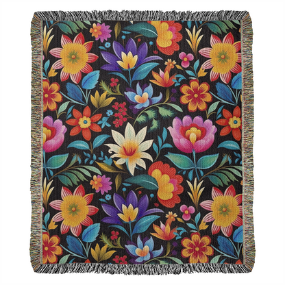 Mexican Floral Fiesta Pattern 036 - 50" x 60" Heirloom Woven Blanket