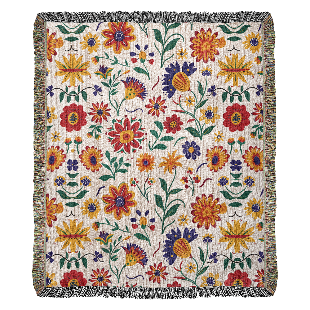 Mexican Floral Fiesta Pattern 024 - 50" x 60" Heirloom Woven Blanket