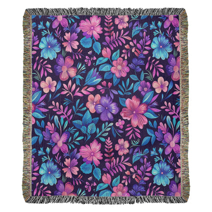 Blue And Purple Floral Pattern 015 - 50" x 60" Heirloom Woven Blanket