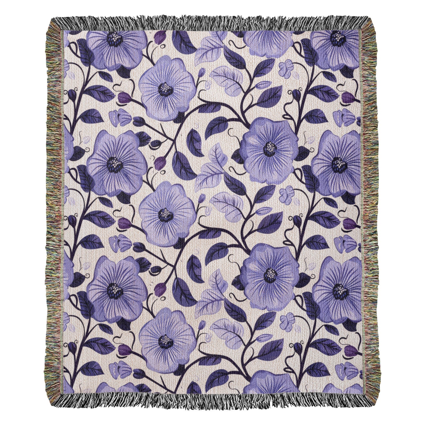 Blue And Purple Floral Pattern 028 - 50" x 60" Heirloom Woven Blanket