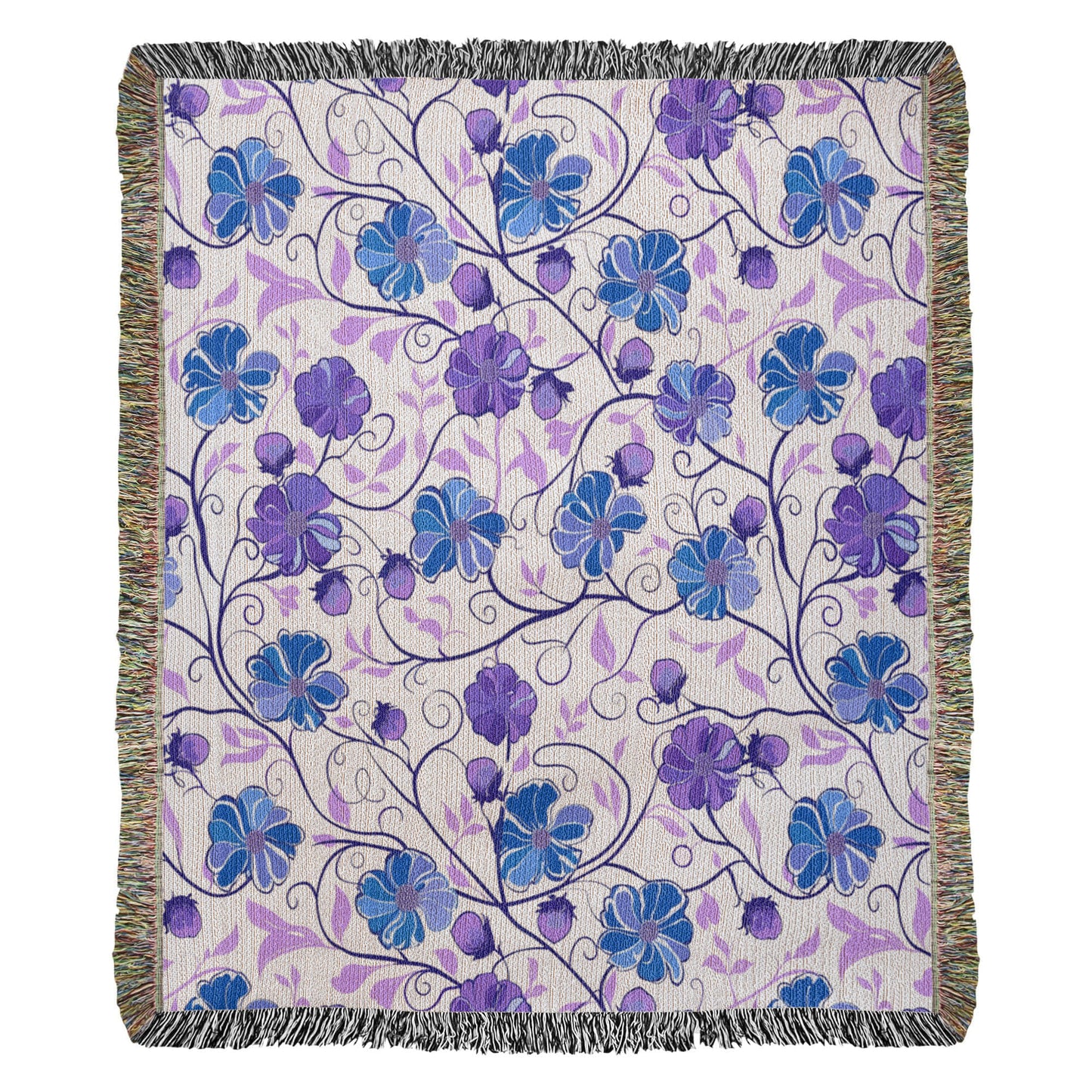 Blue And Purple Floral Pattern 024 - 50" x 60" Heirloom Woven Blanket