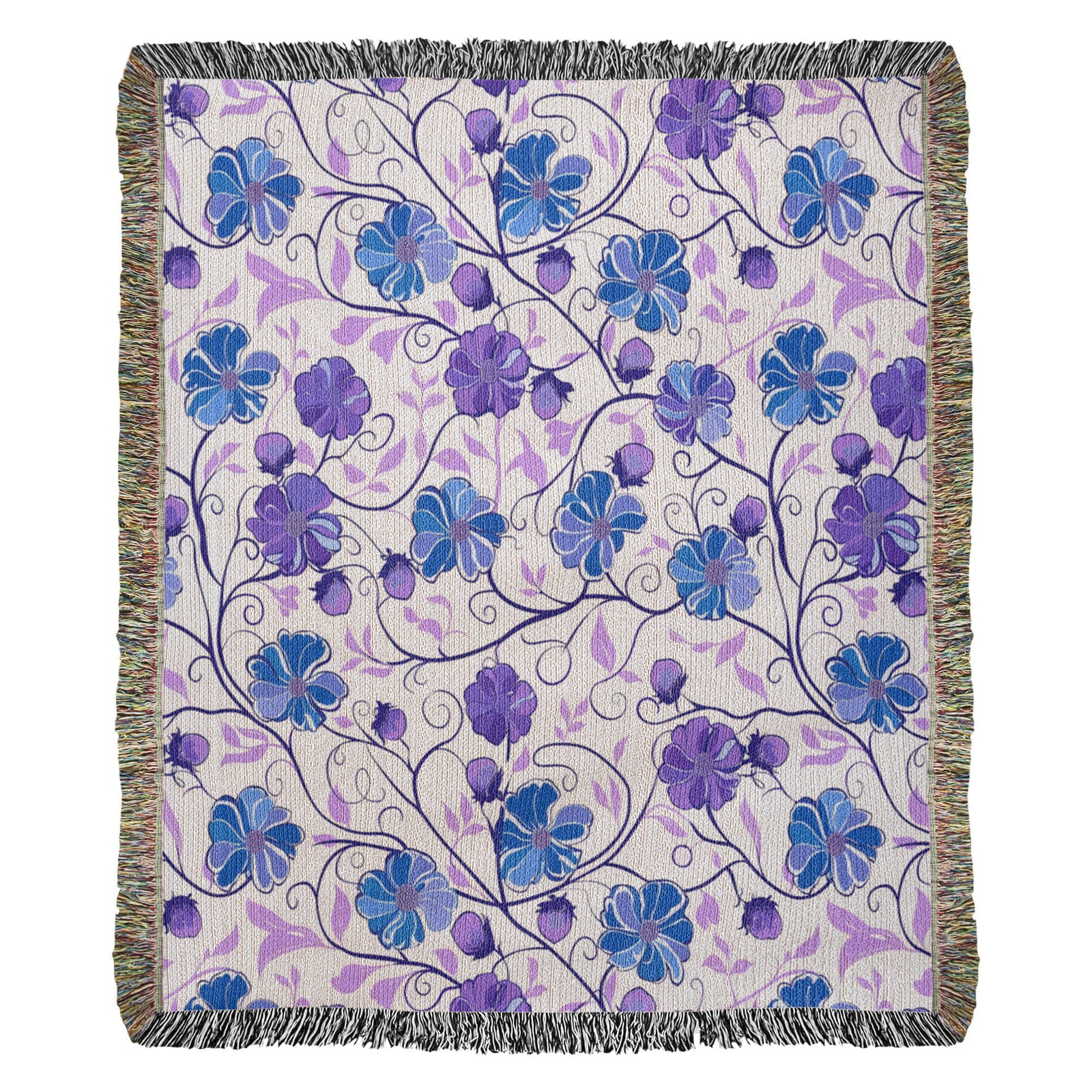 Blue And Purple Floral Pattern 024 - 50" x 60" Heirloom Woven Blanket