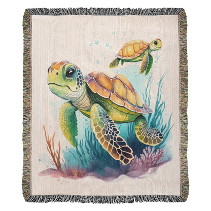 Cute Sea Turtle 008 - 50" x 60" Heirloom Woven Blanket
