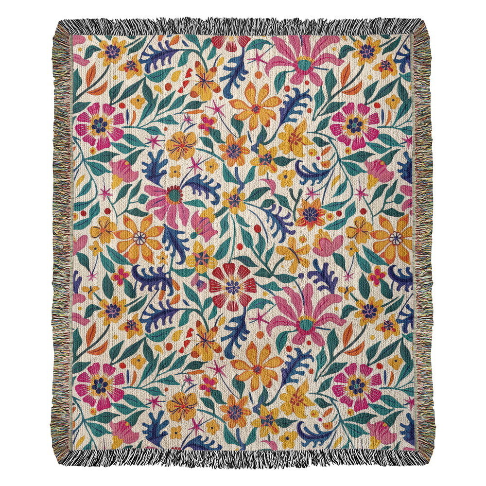 Mexican Floral Fiesta Pattern 003 - 50" x 60" Heirloom Woven Blanket