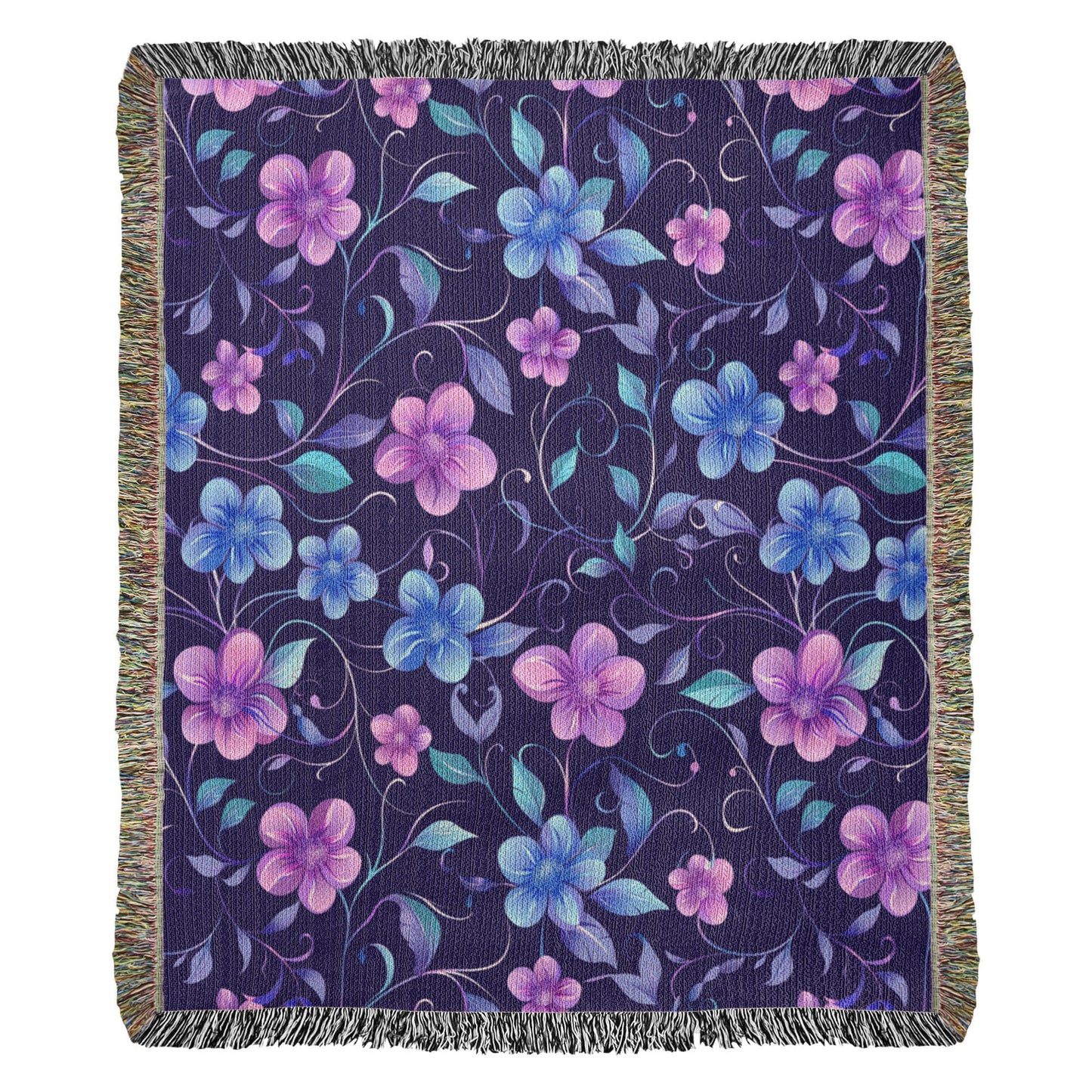 Blue And Purple Floral Pattern 026 - 50" x 60" Heirloom Woven Blanket