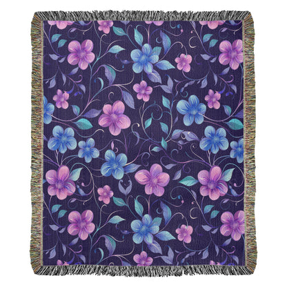 Blue And Purple Floral Pattern 026 - 50" x 60" Heirloom Woven Blanket