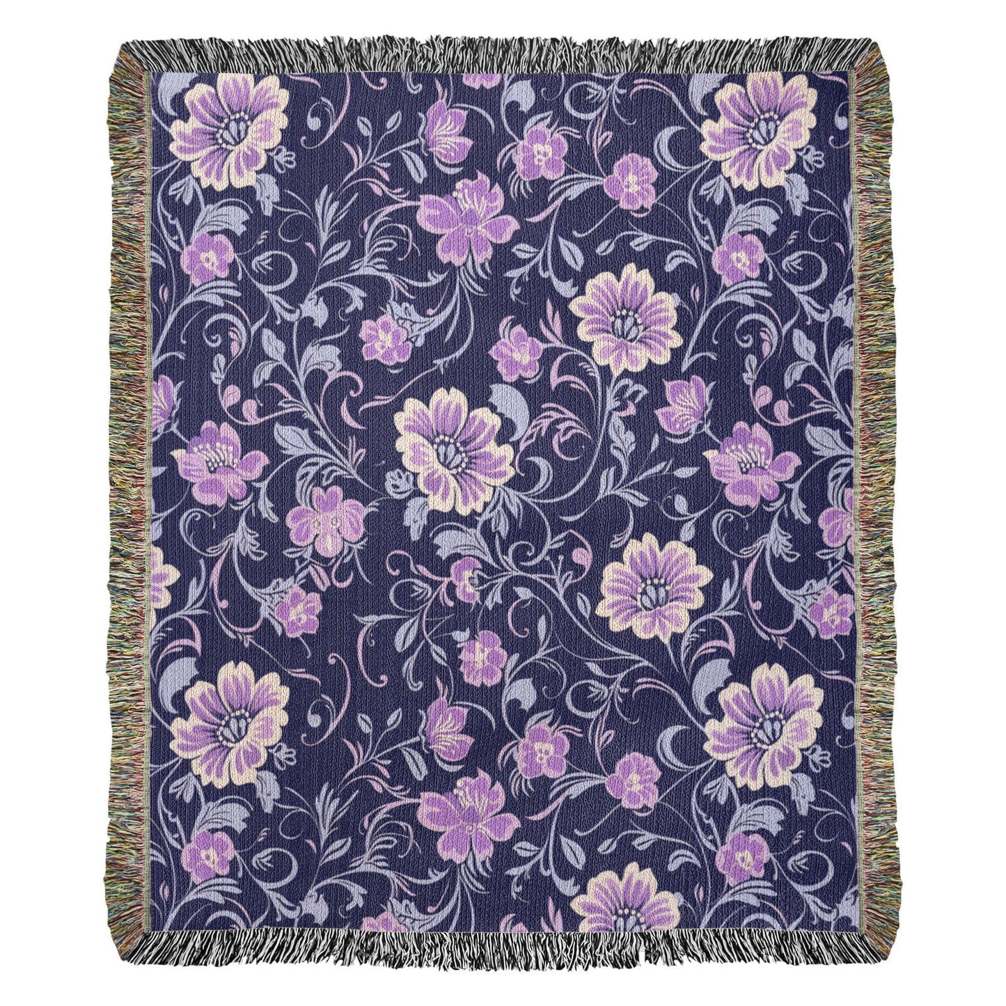 Blue And Purple Floral Pattern 006 - 50" x 60" Heirloom Woven Blanket