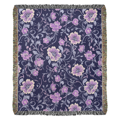 Blue And Purple Floral Pattern 006 - 50" x 60" Heirloom Woven Blanket