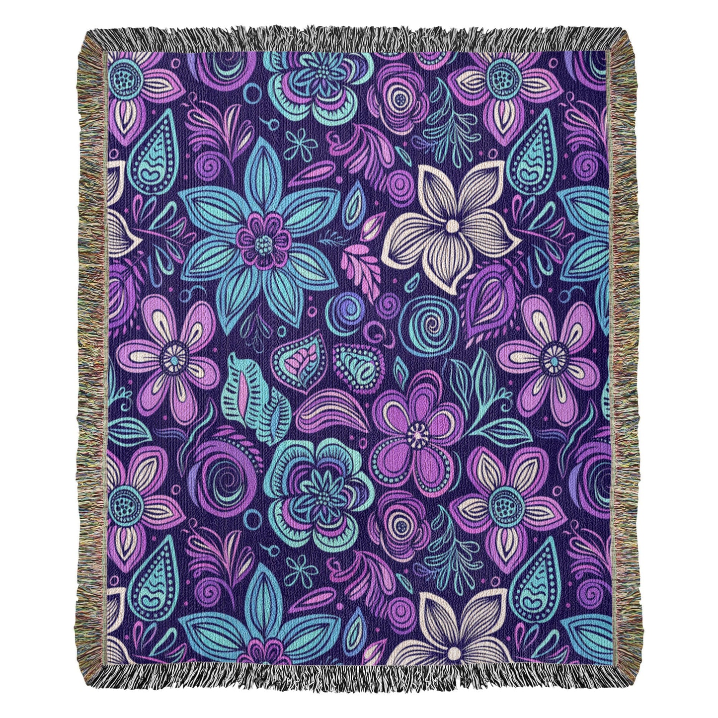 Blue And Purple Floral Pattern 005 - 50" x 60" Heirloom Woven Blanket