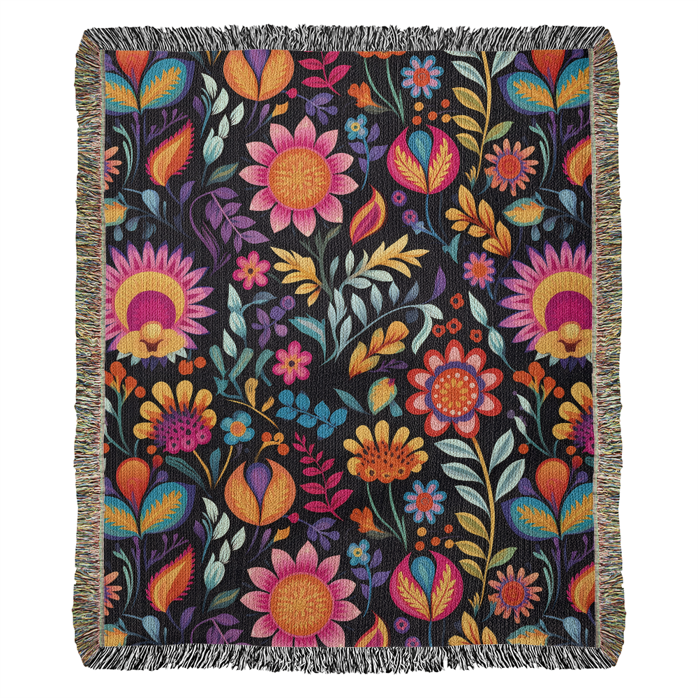 Mexican Floral Fiesta Pattern 058 - 50" x 60" Heirloom Woven Blanket
