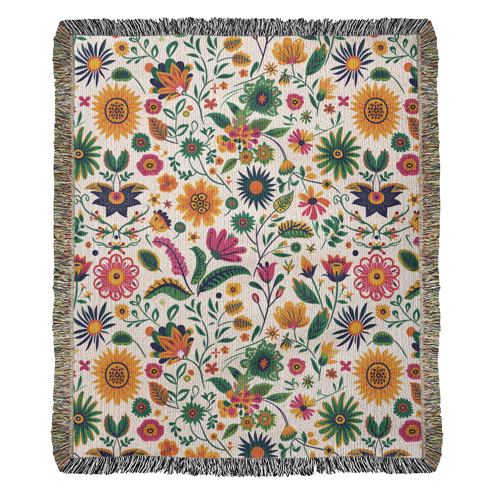 Mexican Floral Fiesta Pattern 015 - 50" x 60" Heirloom Woven Blanket