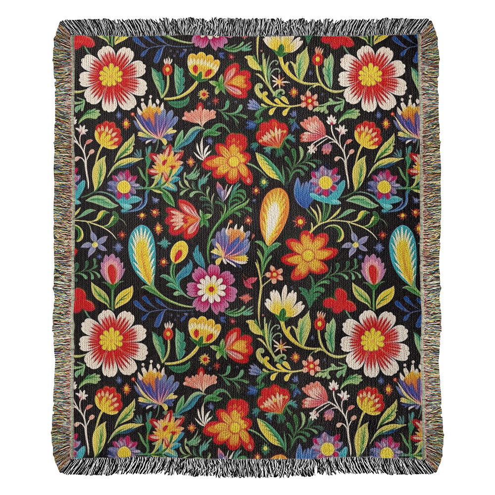 Mexican Floral Fiesta Pattern 038 - 50" x 60" Heirloom Woven Blanket