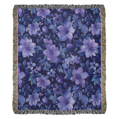 Blue And Purple Floral Pattern 014 - 50" x 60" Heirloom Woven Blanket