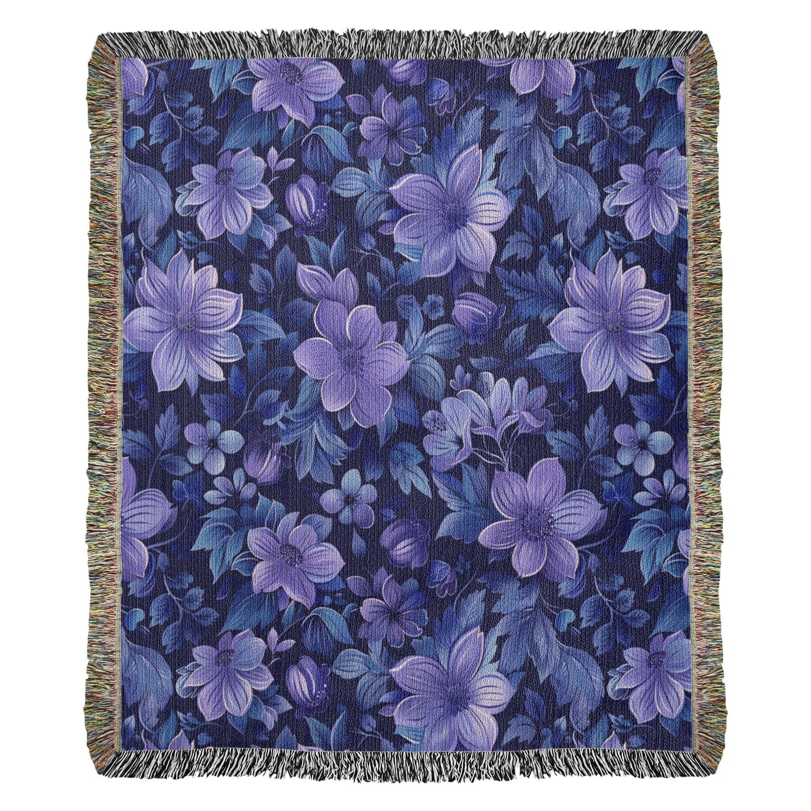Blue And Purple Floral Pattern 014 - 50" x 60" Heirloom Woven Blanket