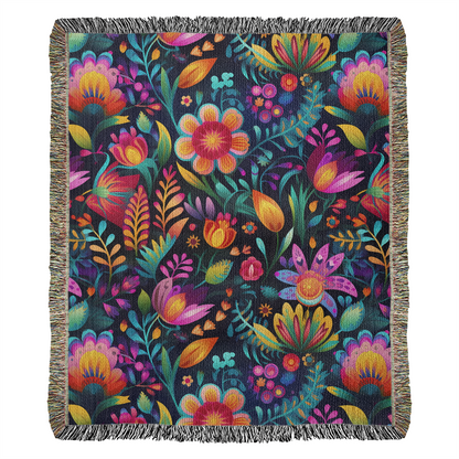 Mexican Floral Fiesta Pattern 056 - 50" x 60" Heirloom Woven Blanket