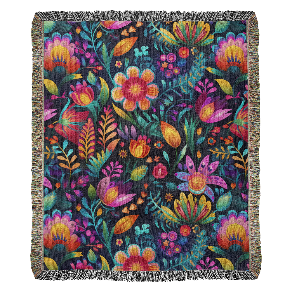 Mexican Floral Fiesta Pattern 056 - 50" x 60" Heirloom Woven Blanket