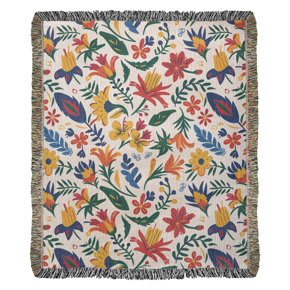 Mexican Floral Fiesta Pattern 021 - 50" x 60" Heirloom Woven Blanket