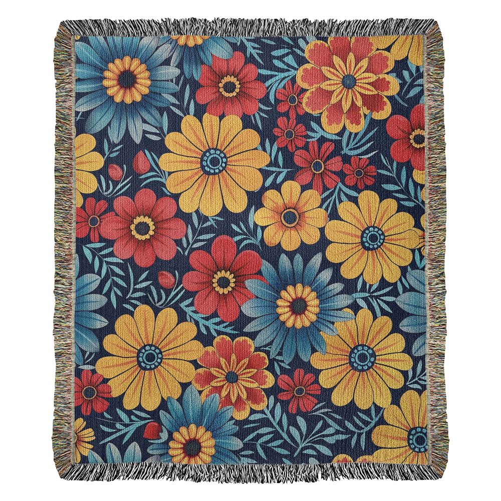 Mexican Floral Fiesta Pattern 045 - 50" x 60" Heirloom Woven Blanket