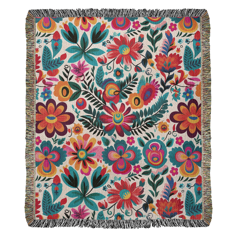 Mexican Floral Fiesta Pattern 051 - 50" x 60" Heirloom Woven Blanket