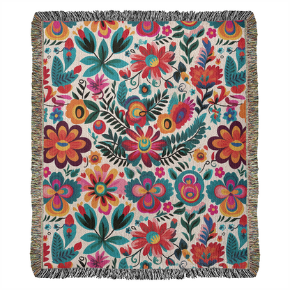 Mexican Floral Fiesta Pattern 051 - 50" x 60" Heirloom Woven Blanket