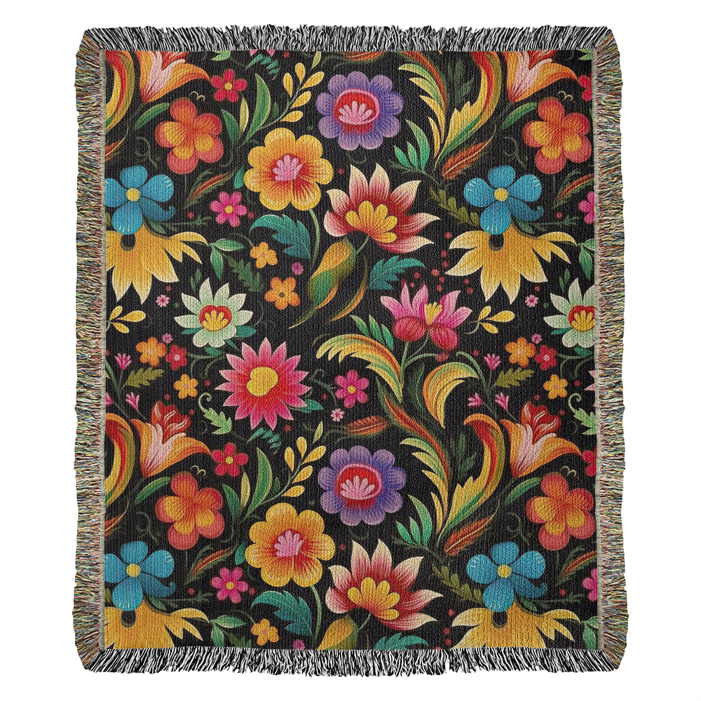 Mexican Floral Fiesta Pattern 033 - 50" x 60" Heirloom Woven Blanket