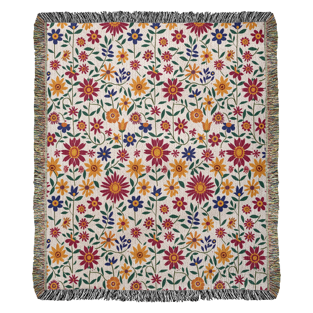 Mexican Floral Fiesta Pattern 017 - 50" x 60" Heirloom Woven Blanket