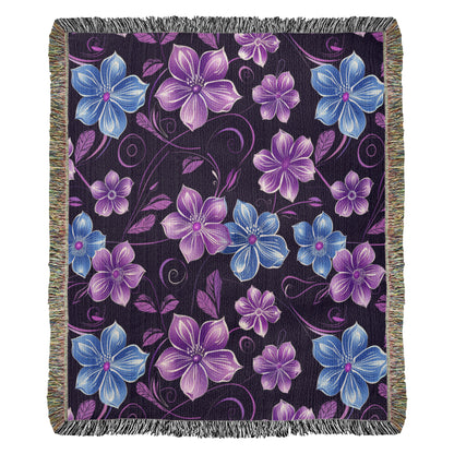 Blue And Purple Floral Pattern 009 - 50" x 60" Heirloom Woven Blanket