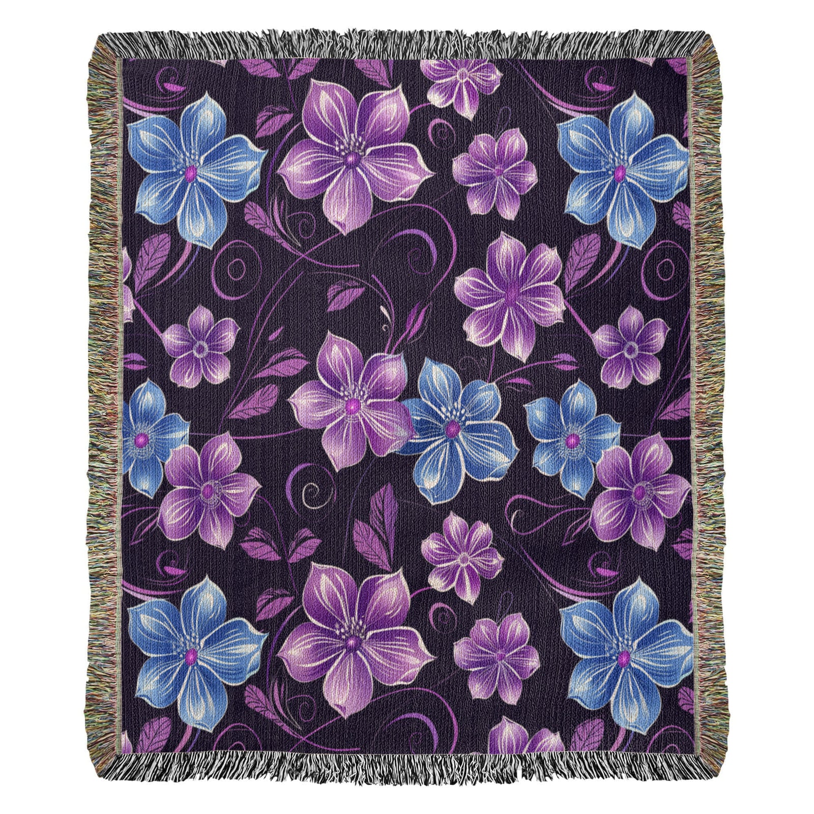 Blue And Purple Floral Pattern 009 - 50" x 60" Heirloom Woven Blanket