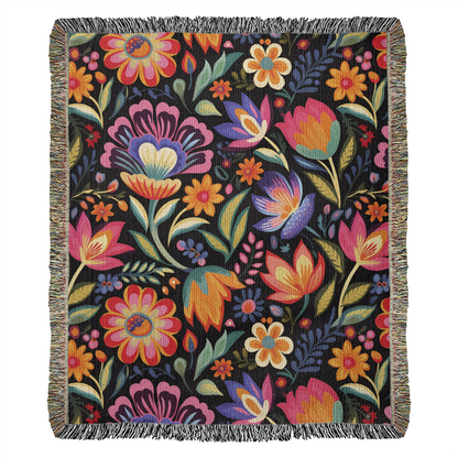 Mexican Floral Fiesta Pattern 052 - 50" x 60" Heirloom Woven Blanket