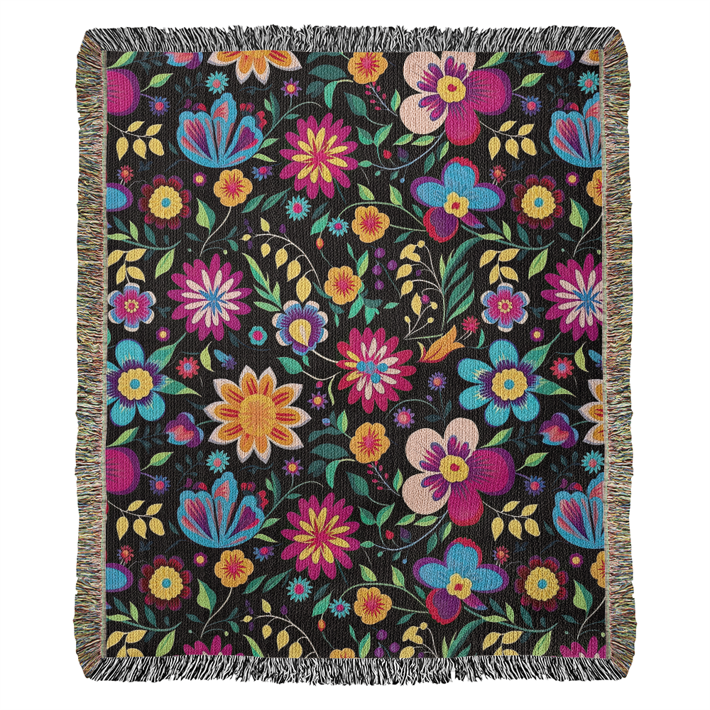 Mexican Floral Fiesta Pattern 034 - 50" x 60" Heirloom Woven Blanket