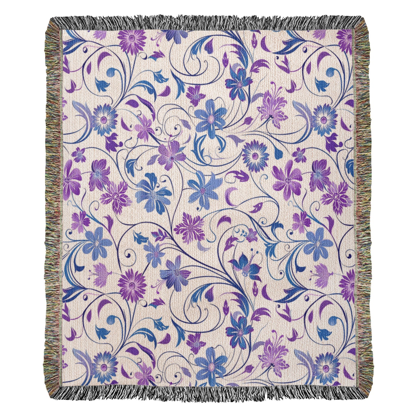 Blue And Purple Floral Pattern 012 - 50" x 60" Heirloom Woven Blanket