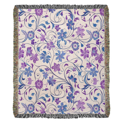 Blue And Purple Floral Pattern 012 - 50" x 60" Heirloom Woven Blanket