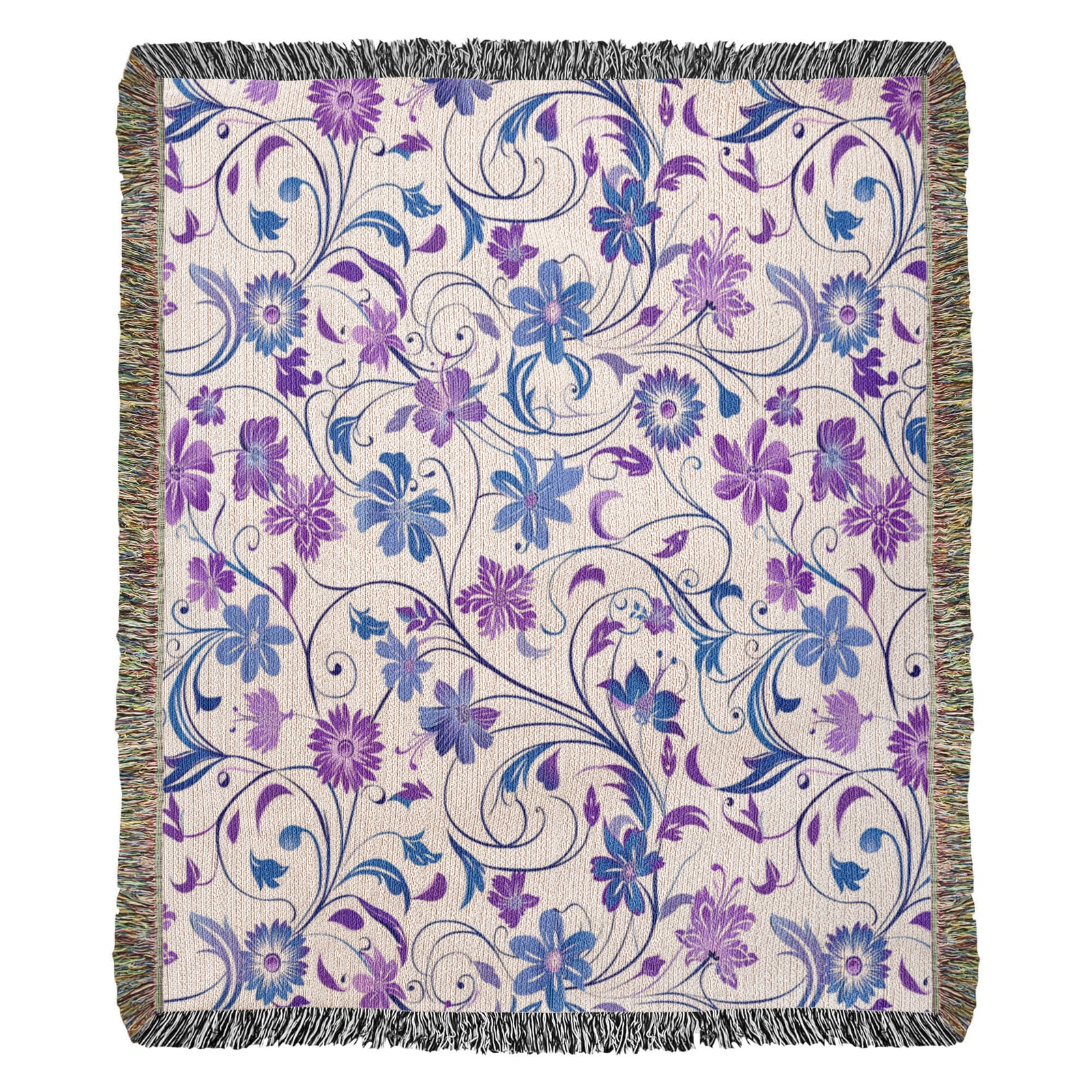Blue And Purple Floral Pattern 012 - 50" x 60" Heirloom Woven Blanket