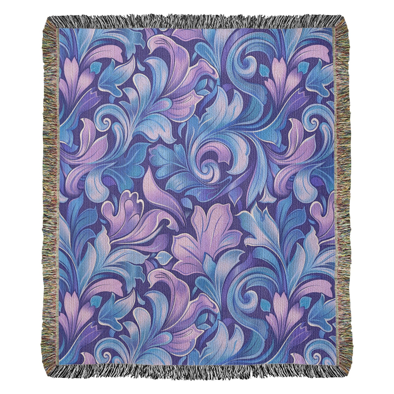 Blue And Purple Floral Pattern 010 - 50" x 60" Heirloom Woven Blanket