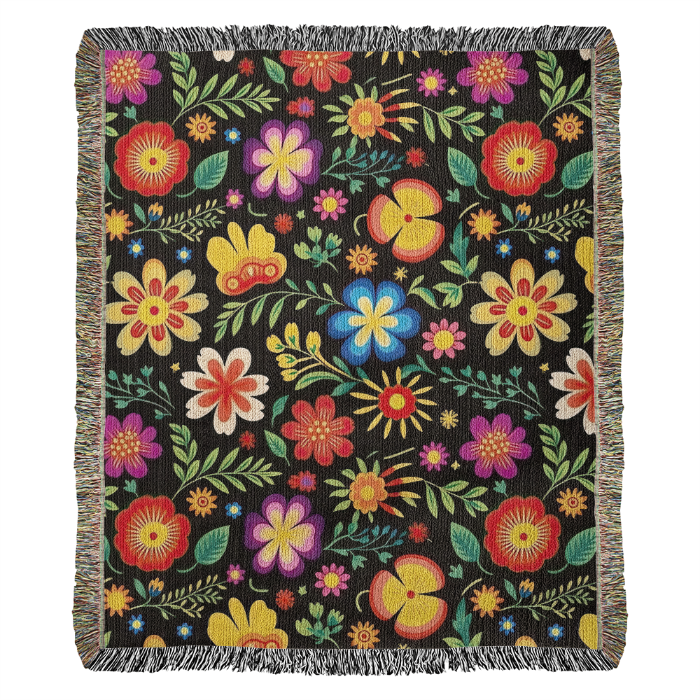 Mexican Floral Fiesta Pattern 032 - 50" x 60" Heirloom Woven Blanket