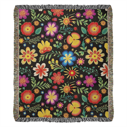 Mexican Floral Fiesta Pattern 032 - 50" x 60" Heirloom Woven Blanket