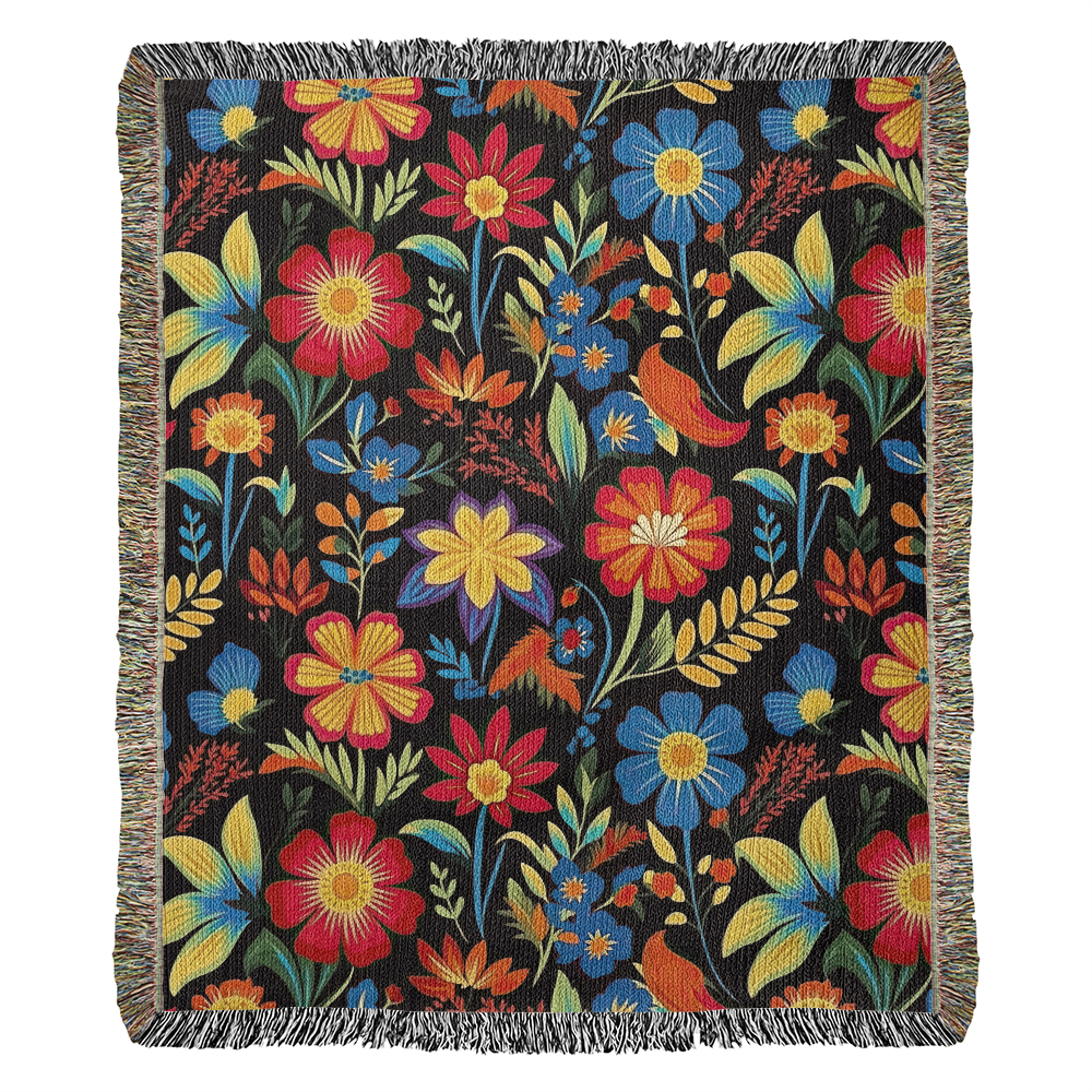 Mexican Floral Fiesta Pattern 035 - 50" x 60" Heirloom Woven Blanket