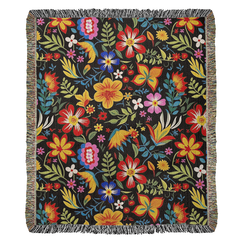 Mexican Floral Fiesta Pattern 037 - 50" x 60" Heirloom Woven Blanket